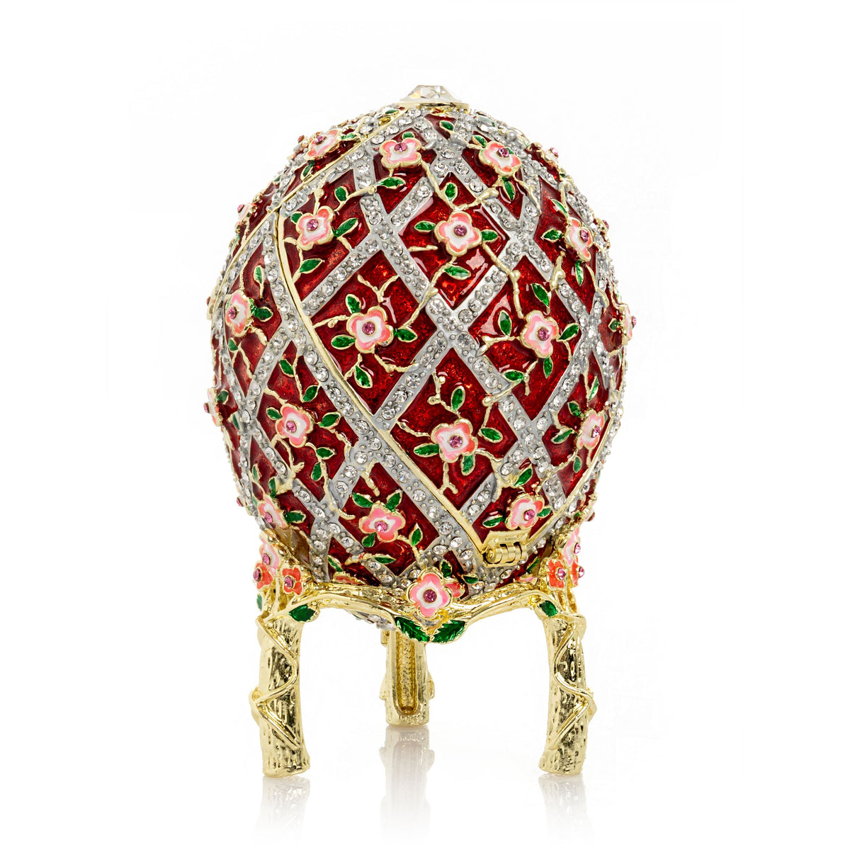 Red Roses Faberge Egg With a Surprise Colorful Ball Inside