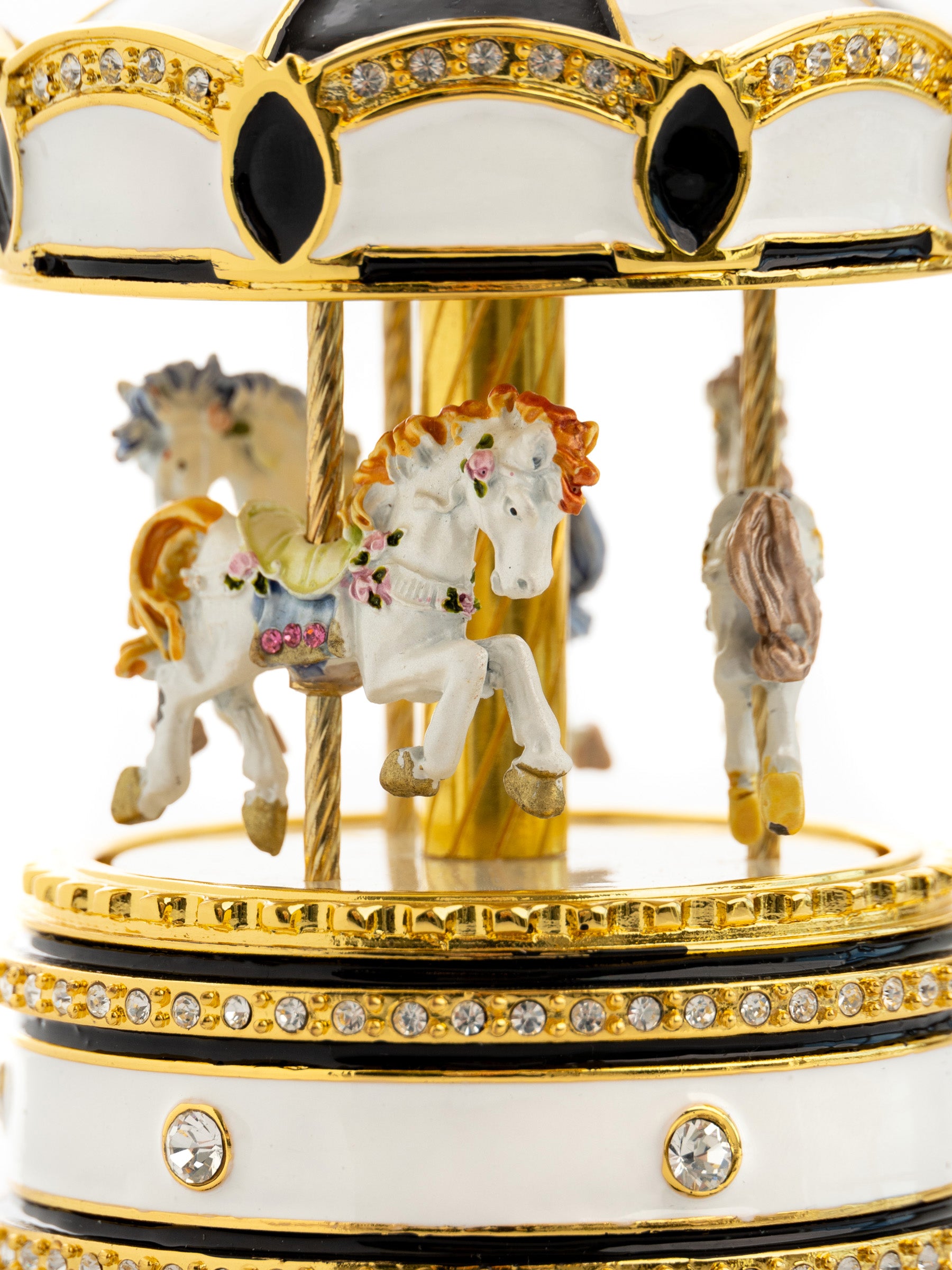 Black Musical Carousel with Spinning Royal Horses