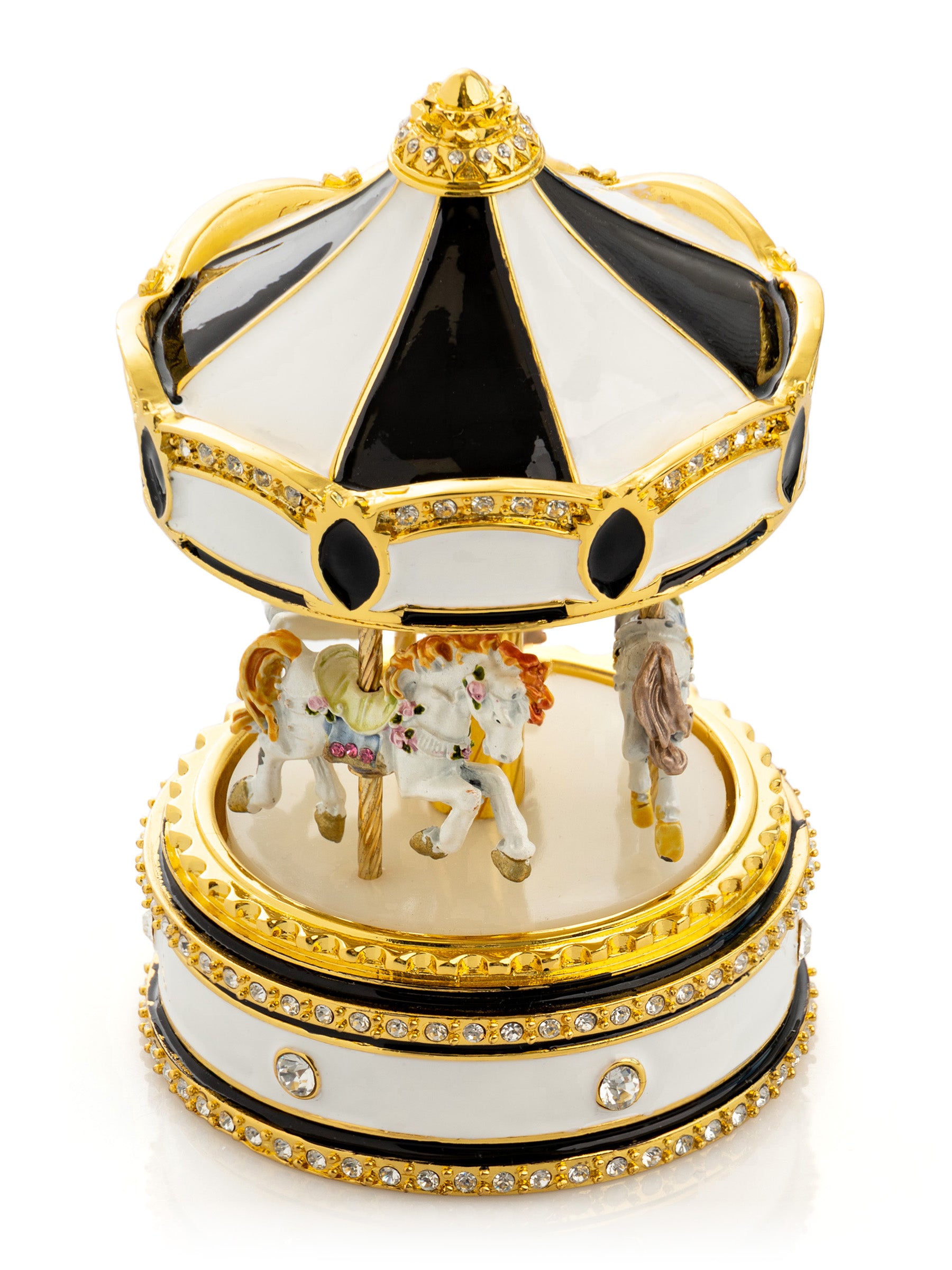 Black Musical Carousel with Spinning Royal Horses