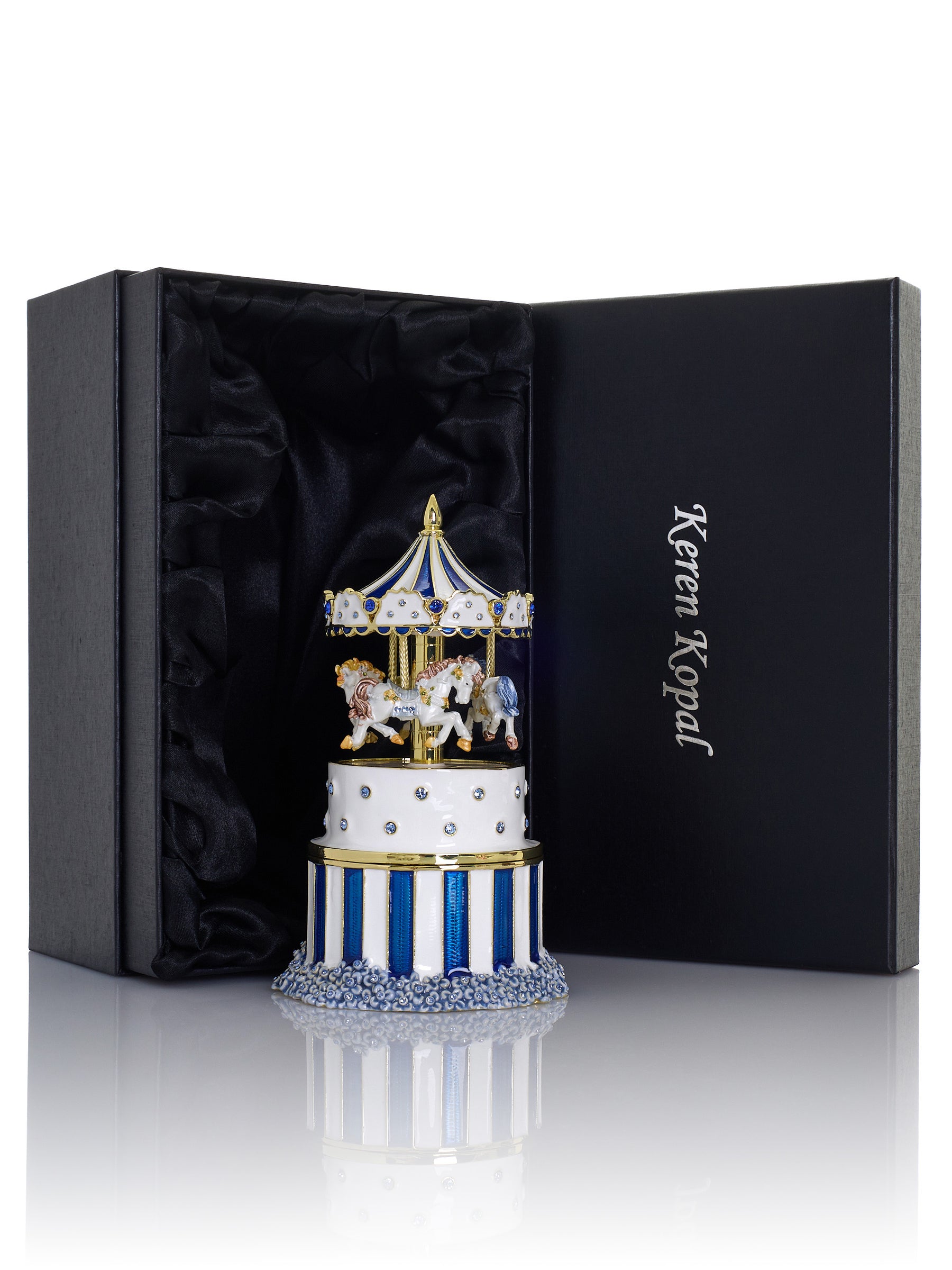 Keren Kopal Blue Wind up Horse Carousel & trinket Box Limited Edition 1-250