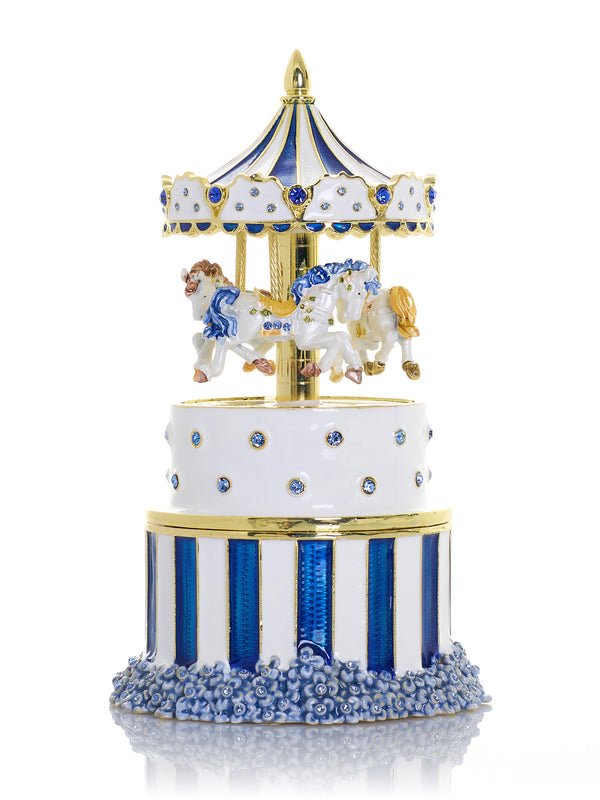 Carrousel de chevaux bleu à remonter & Boîte à bijoux Édition Limitée 1-250