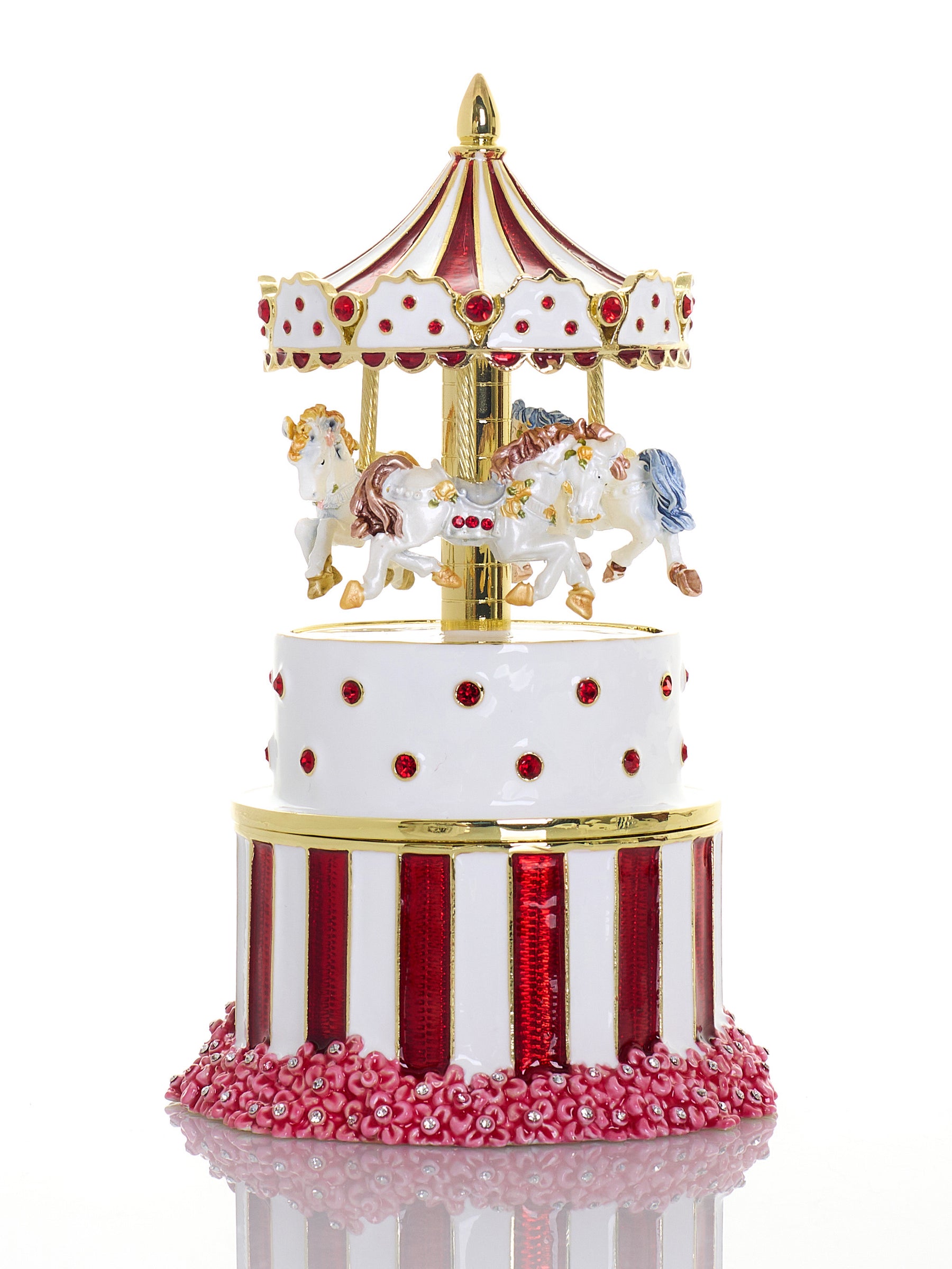 Blaues Faberge-Ei mit Pferdekarussell zum Aufziehen