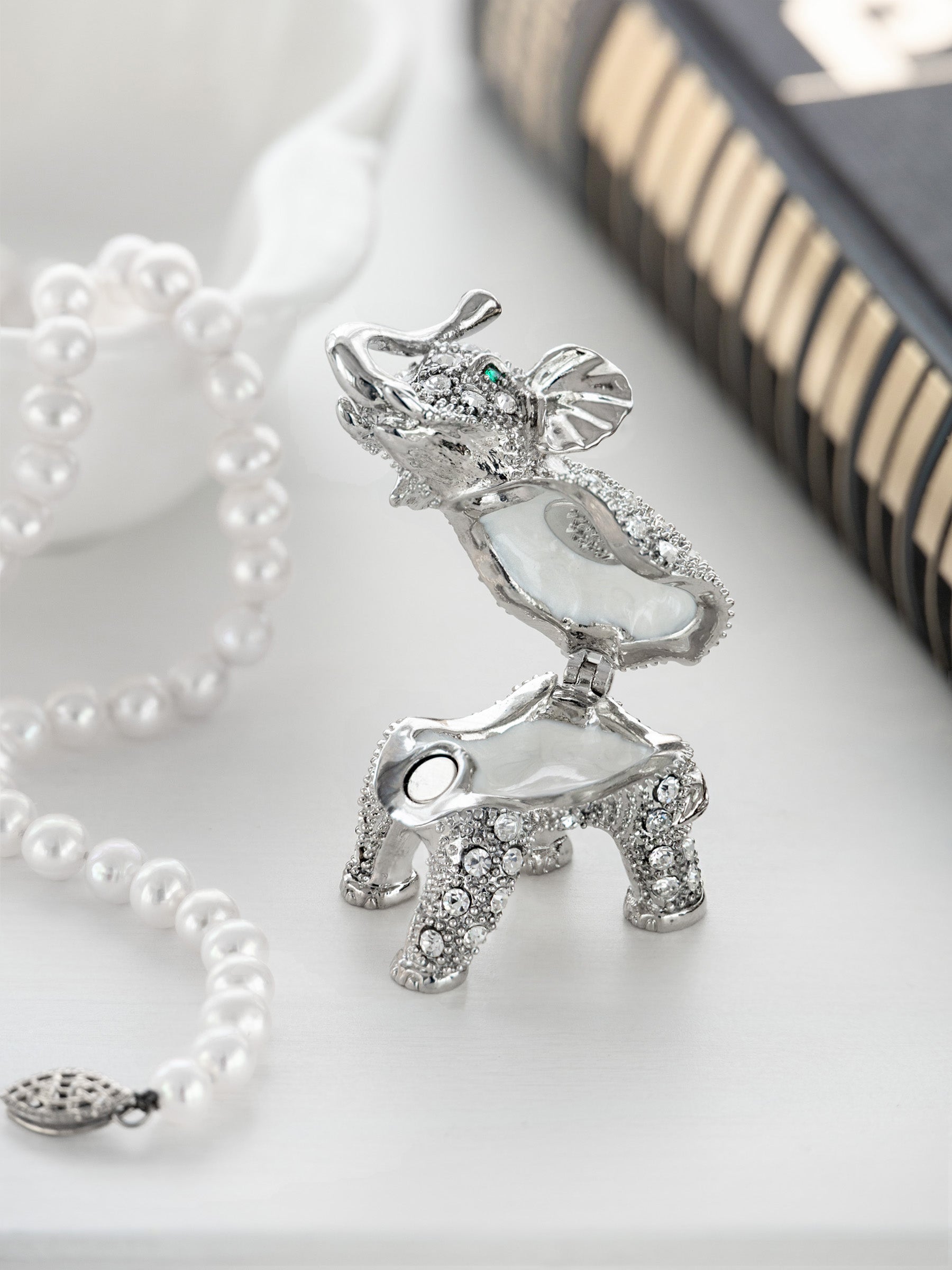 Keren Kopal Silver Elephant with Green Eyes