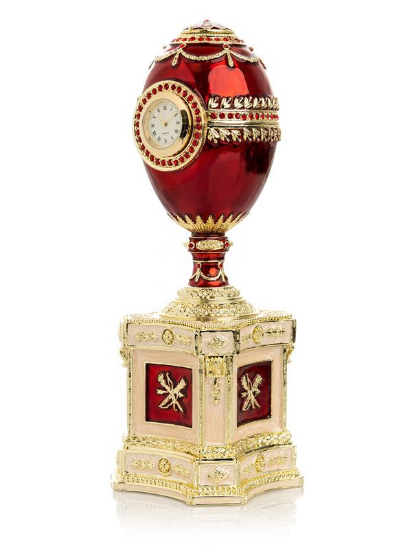 Œuf Fabergé Rouge avec une Perle et une Horloge