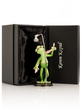 Frog Taking a Shower Trinket Box with Pink Towel