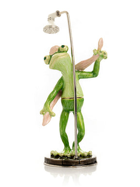 Frog Taking a Shower Trinket Box with Pink Towel