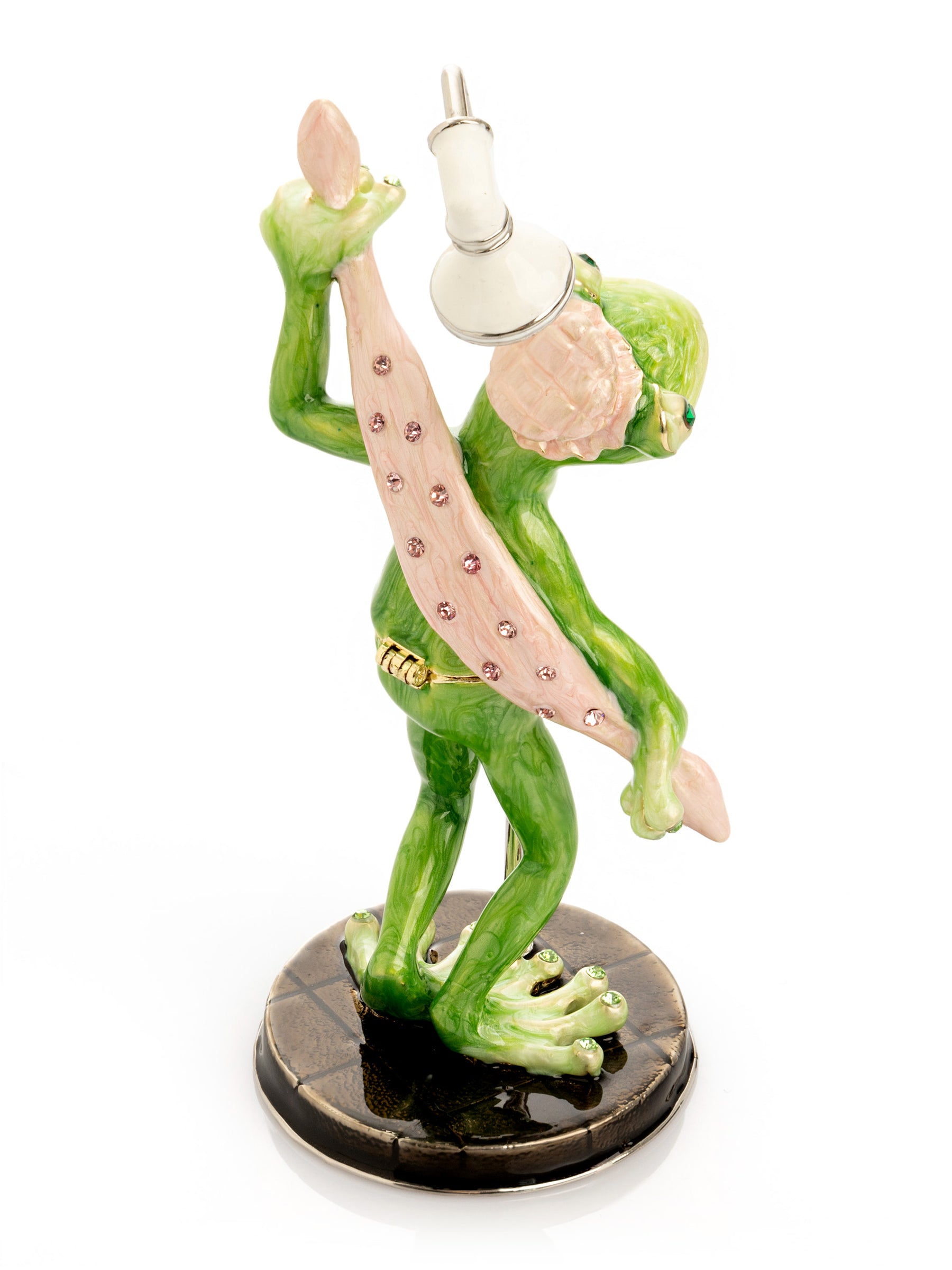 Frog Taking a Shower Trinket Box with Pink Towel