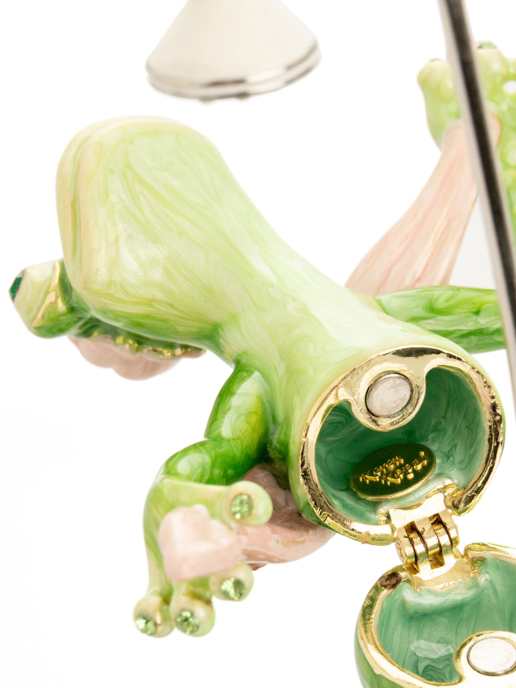 Frog Taking a Shower Trinket Box with Pink Towel