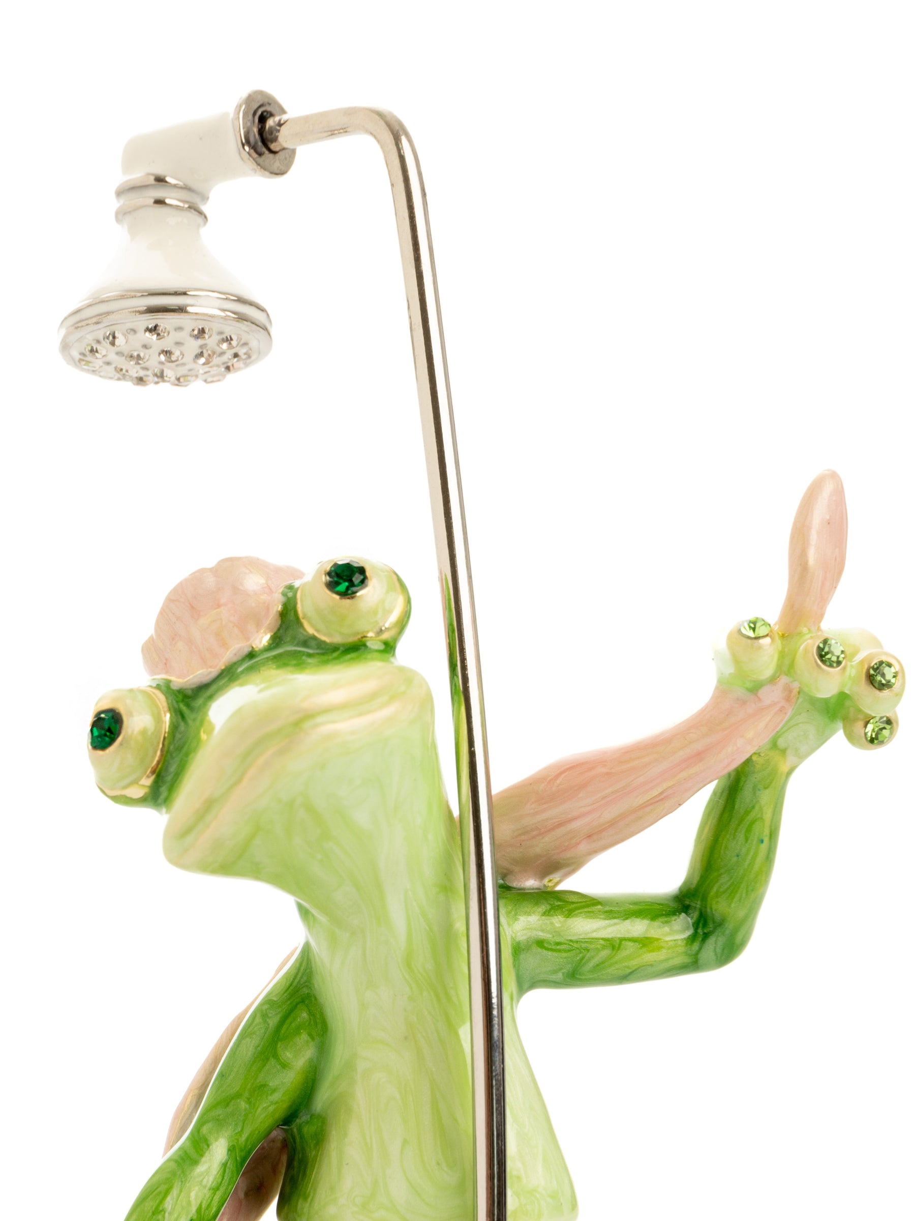 Frog Taking a Shower Trinket Box with Pink Towel
