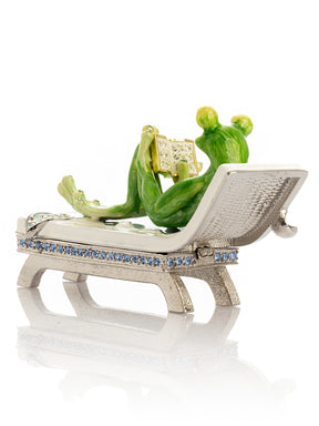 Relaxing Frog Reading a book on Sun Lounger Trinket Box