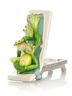 Relaxing Frog Reading a book on Sun Lounger Trinket Box