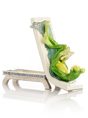 Relaxing Frog Reading a book on Sun Lounger Trinket Box