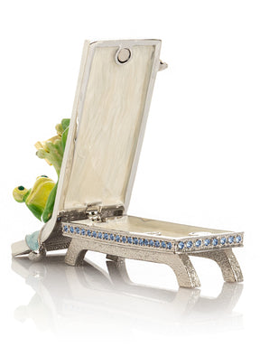 Relaxing Frog Reading a book on Sun Lounger Trinket Box