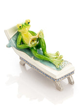 Relaxing Frog Reading a book on Sun Lounger Trinket Box