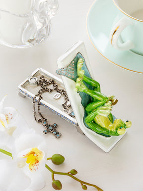 Relaxing Frog Reading a book on Sun Lounger Trinket Box