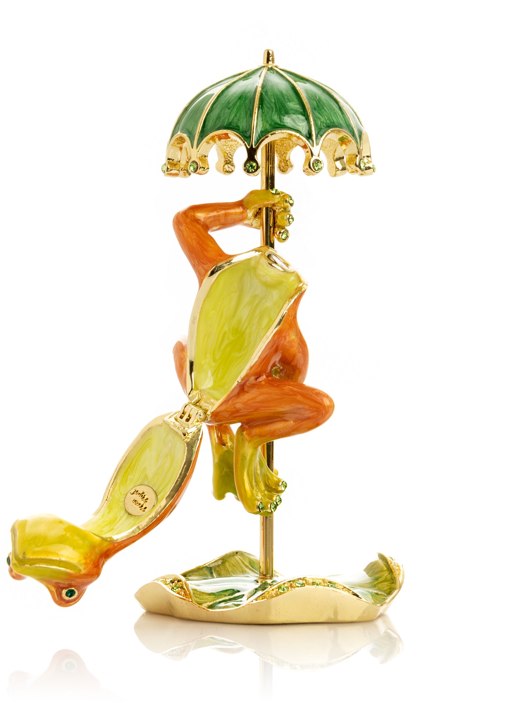 Rainy Day Orange Frog with Umbrella Trinket Box
