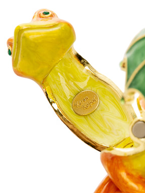 Rainy Day Orange Frog with Umbrella Trinket Box