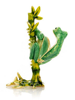 Keren Kopal Green Frog on Bamboo Trinket Box