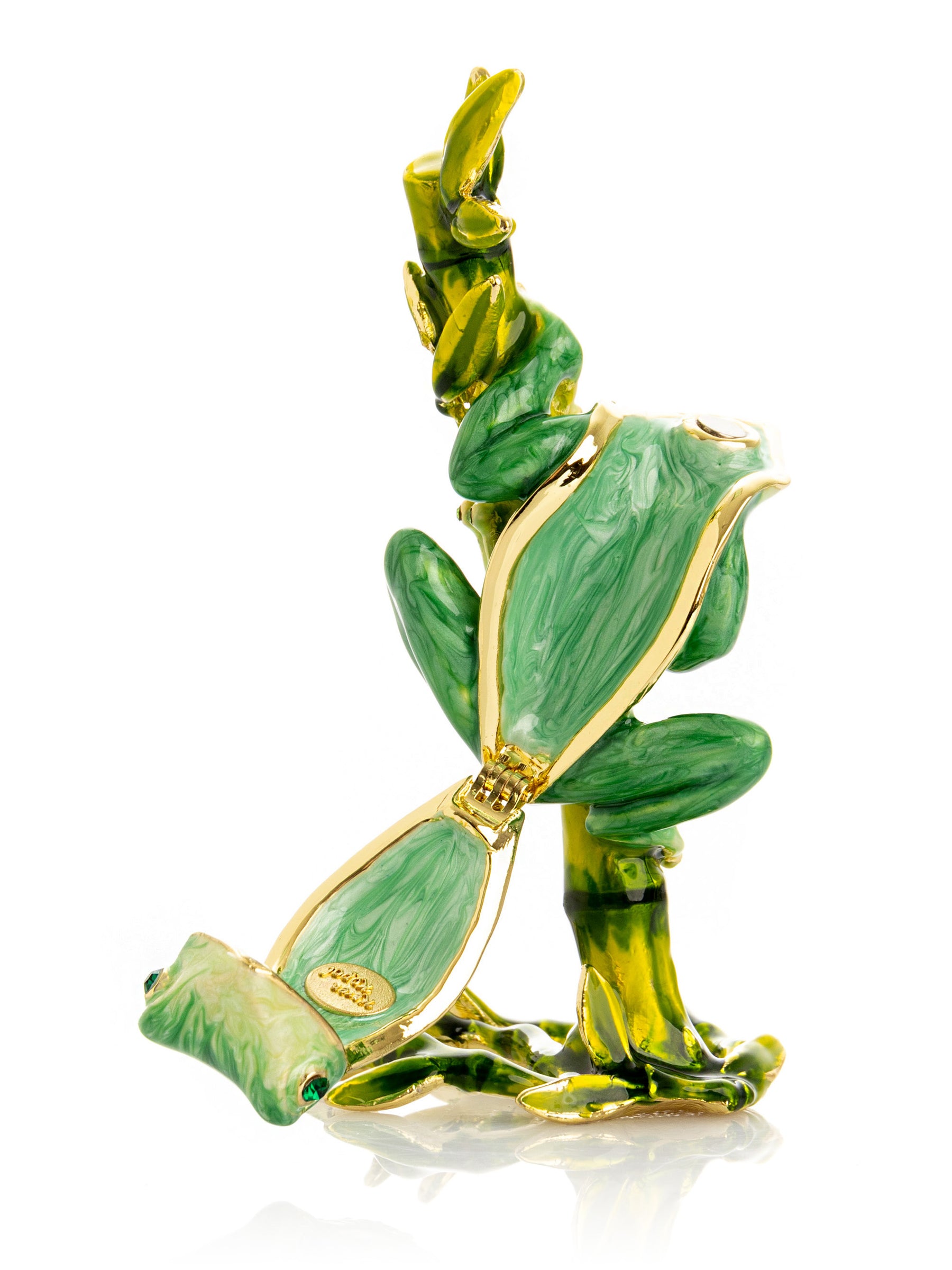 Keren Kopal Green Frog on Bamboo Trinket Box