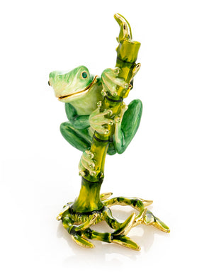 Keren Kopal Green Frog on Bamboo Trinket Box
