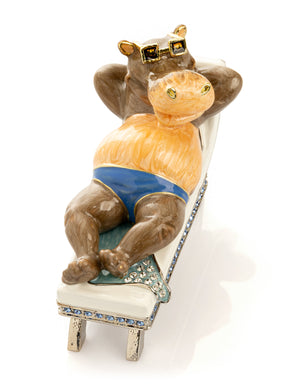 Keren Kopal Relaxing Hippo on Sun Lounger Trinket Box
