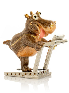 Hippo Running on a Treadmill Trinket Box