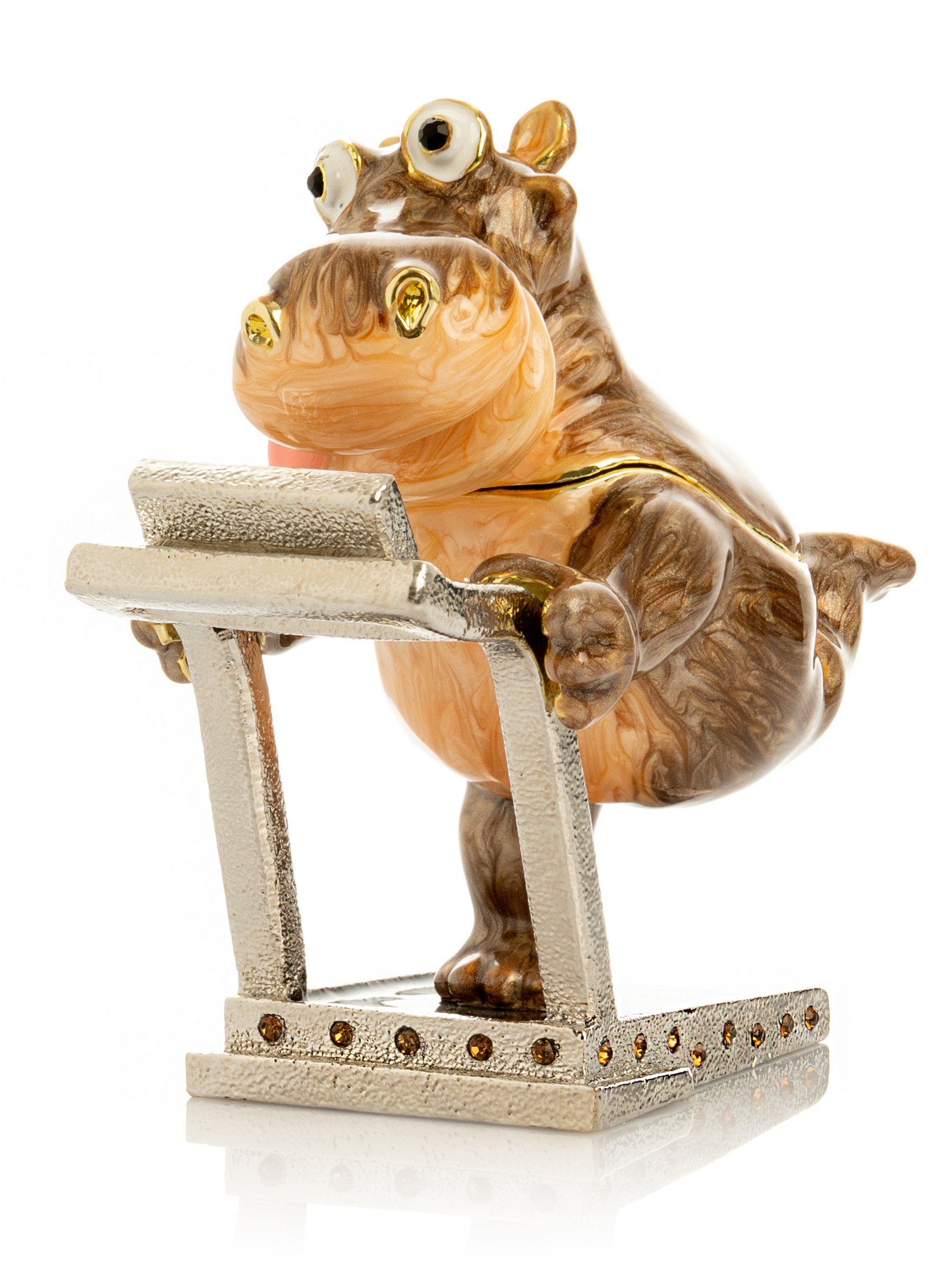 Hippo Running on a Treadmill Trinket Box