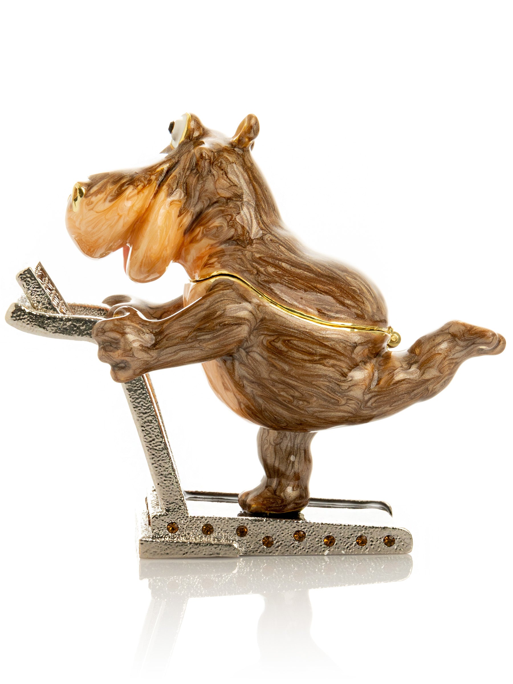 Hippo Running on a Treadmill Trinket Box