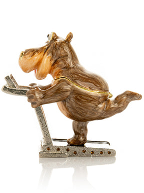 Hippo Running on a Treadmill Trinket Box