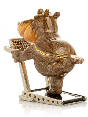 Hippo Running on a Treadmill Trinket Box