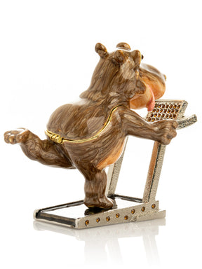 Hippo Running on a Treadmill Trinket Box