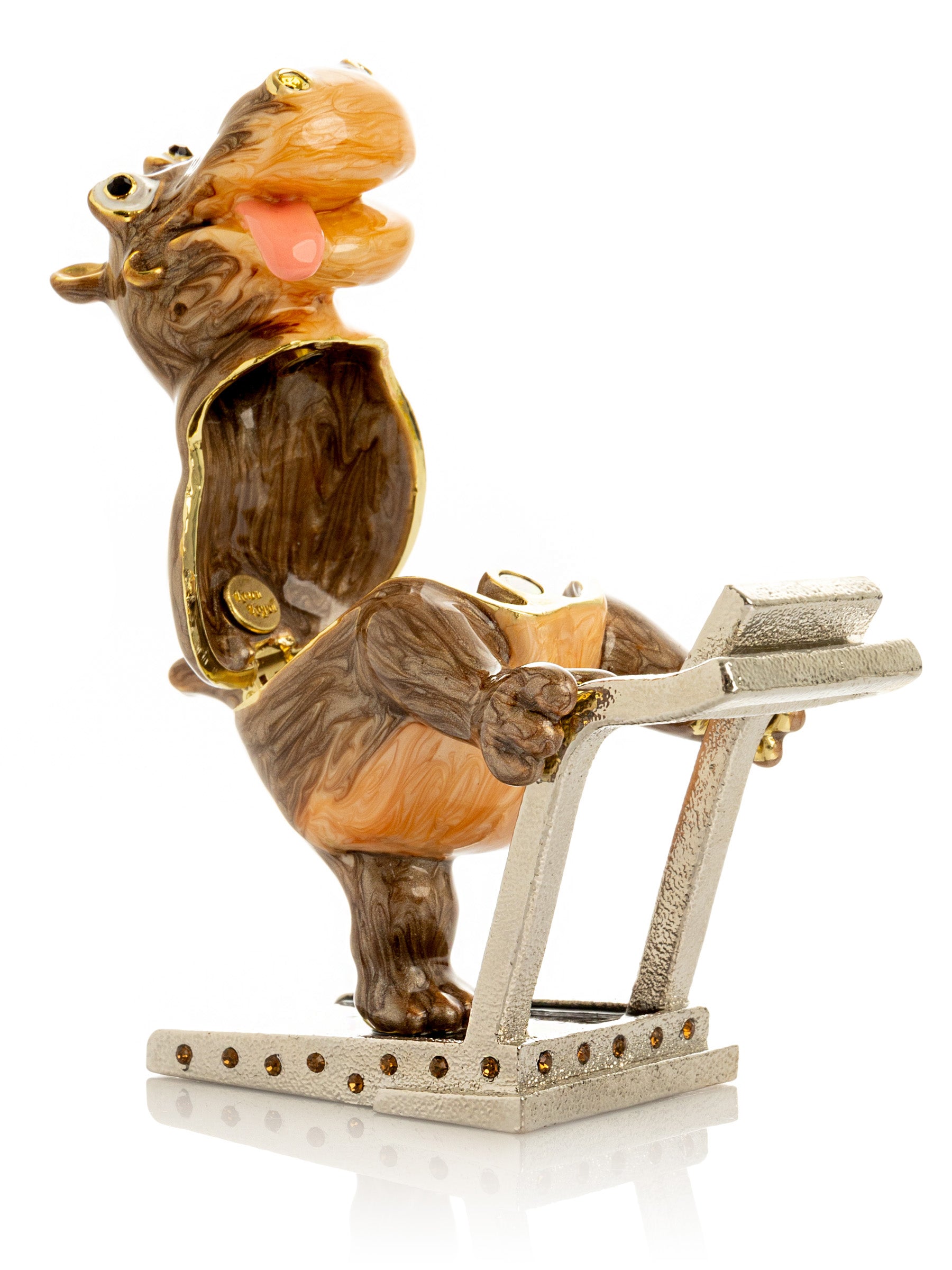 Hippo Running on a Treadmill Trinket Box