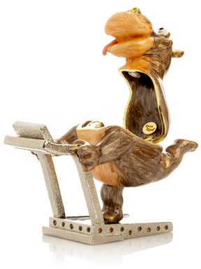 Hippo Running on a Treadmill Trinket Box