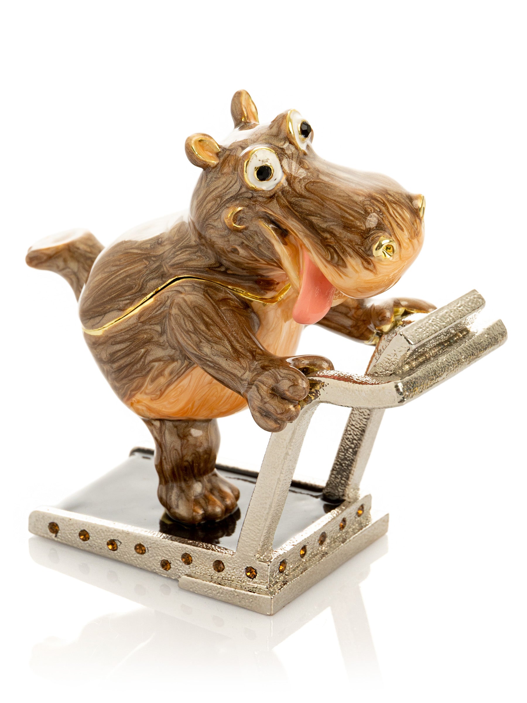 Hippo Running on a Treadmill Trinket Box