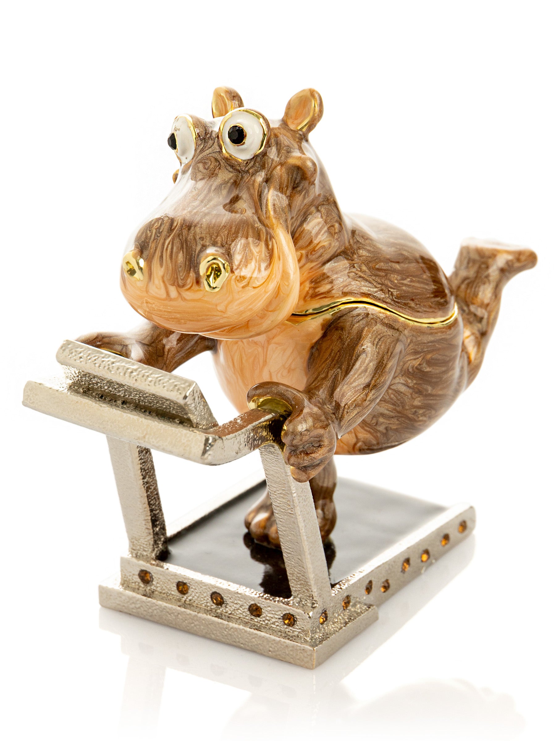 Hippo Running on a Treadmill Trinket Box