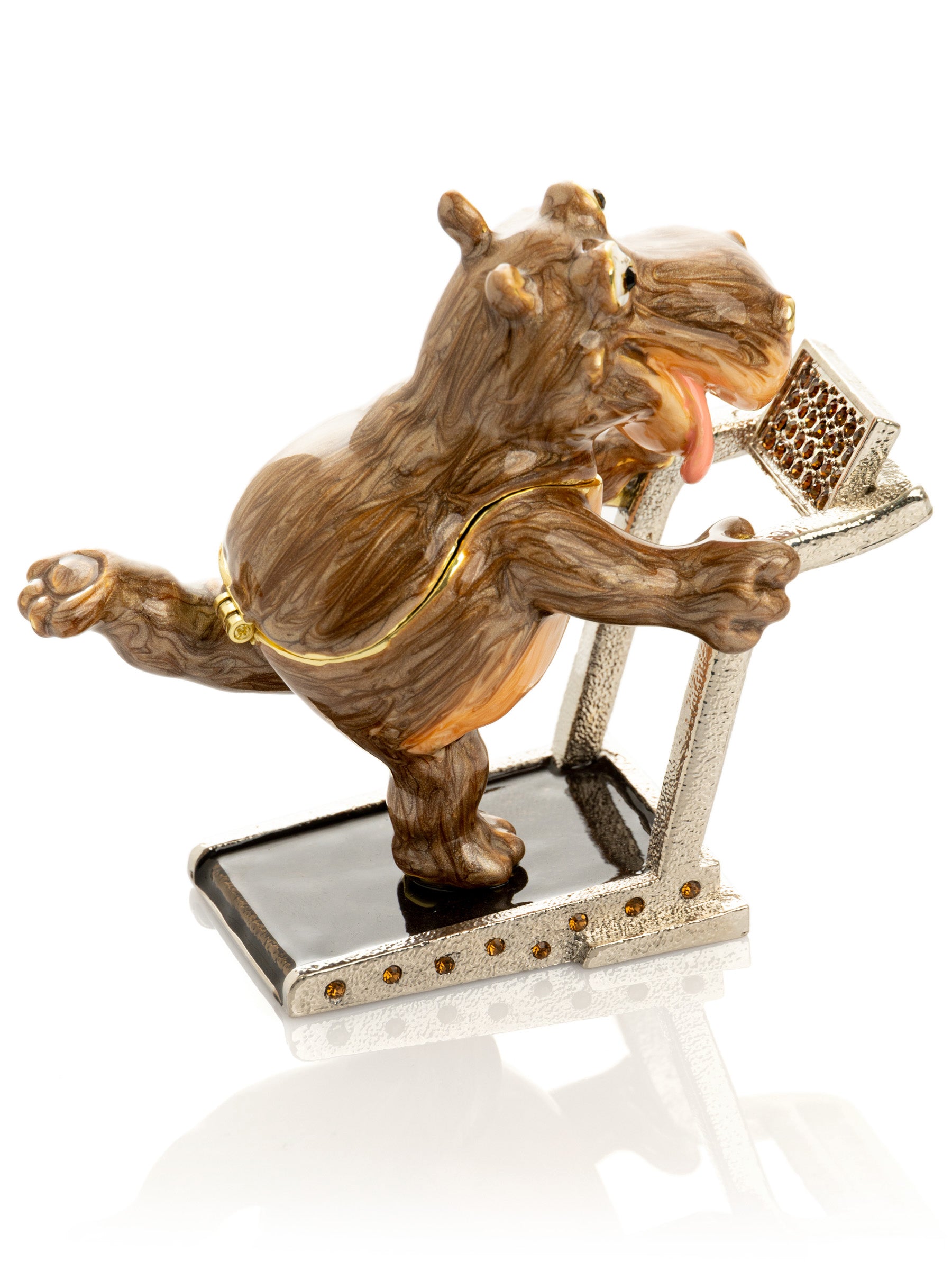 Hippo Running on a Treadmill Trinket Box