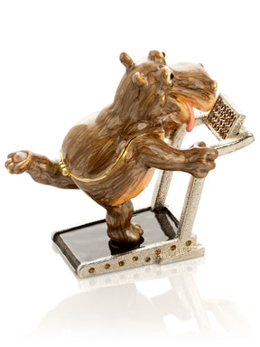 Hippo Running on a Treadmill Trinket Box