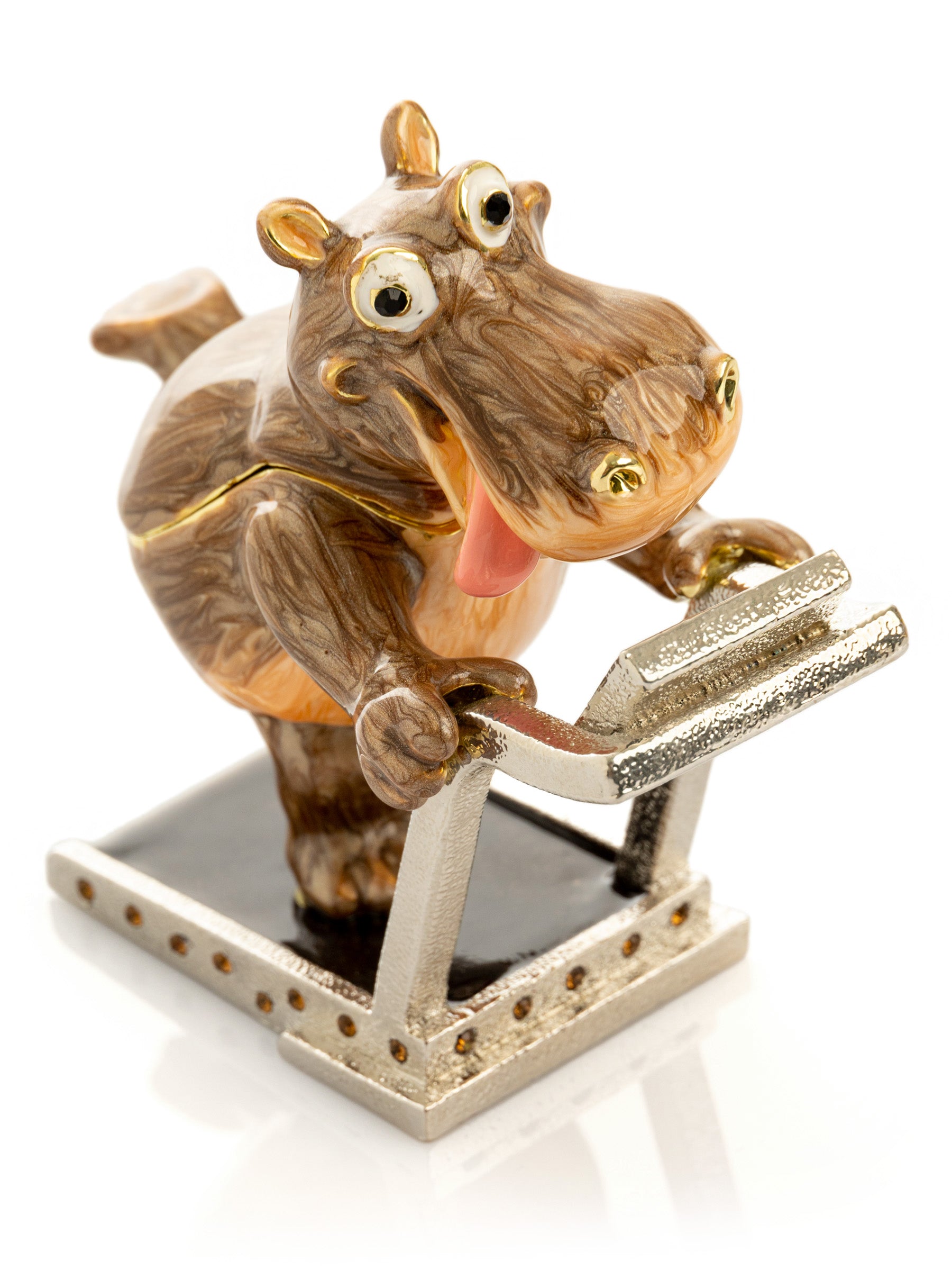 Hippo Running on a Treadmill Trinket Box