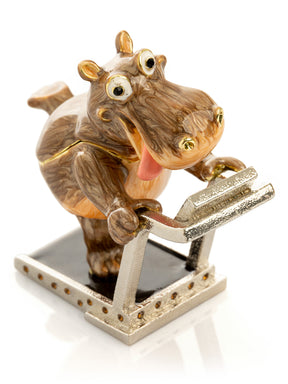 Hippo Running on a Treadmill Trinket Box