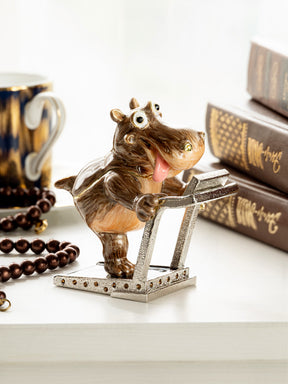 Hippo Running on a Treadmill Trinket Box