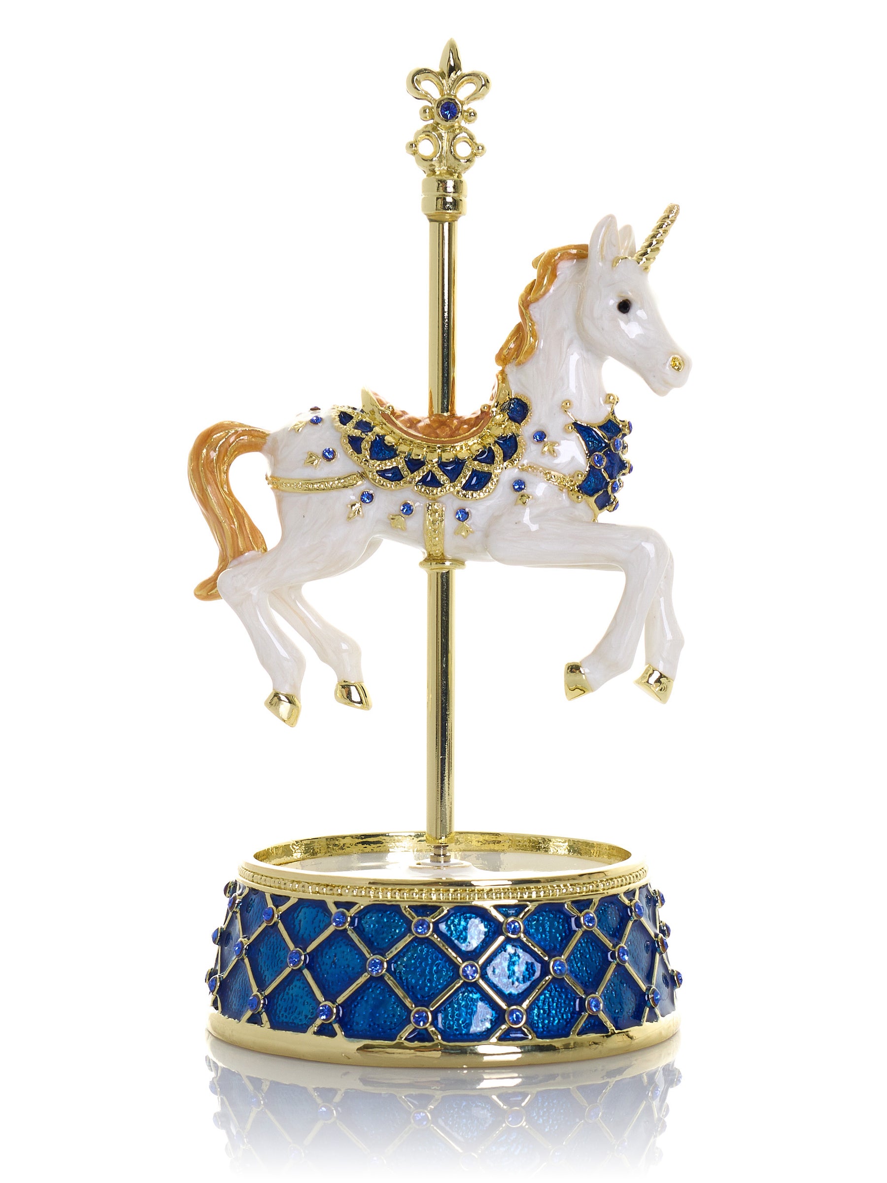 White Unicorn Carousel Horse Music Box