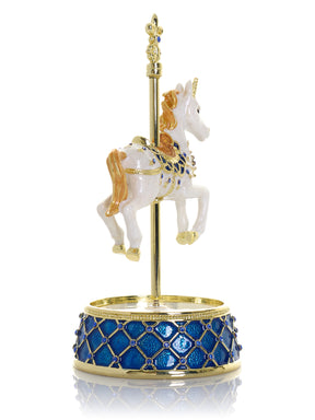 White Unicorn Carousel Horse Music Box