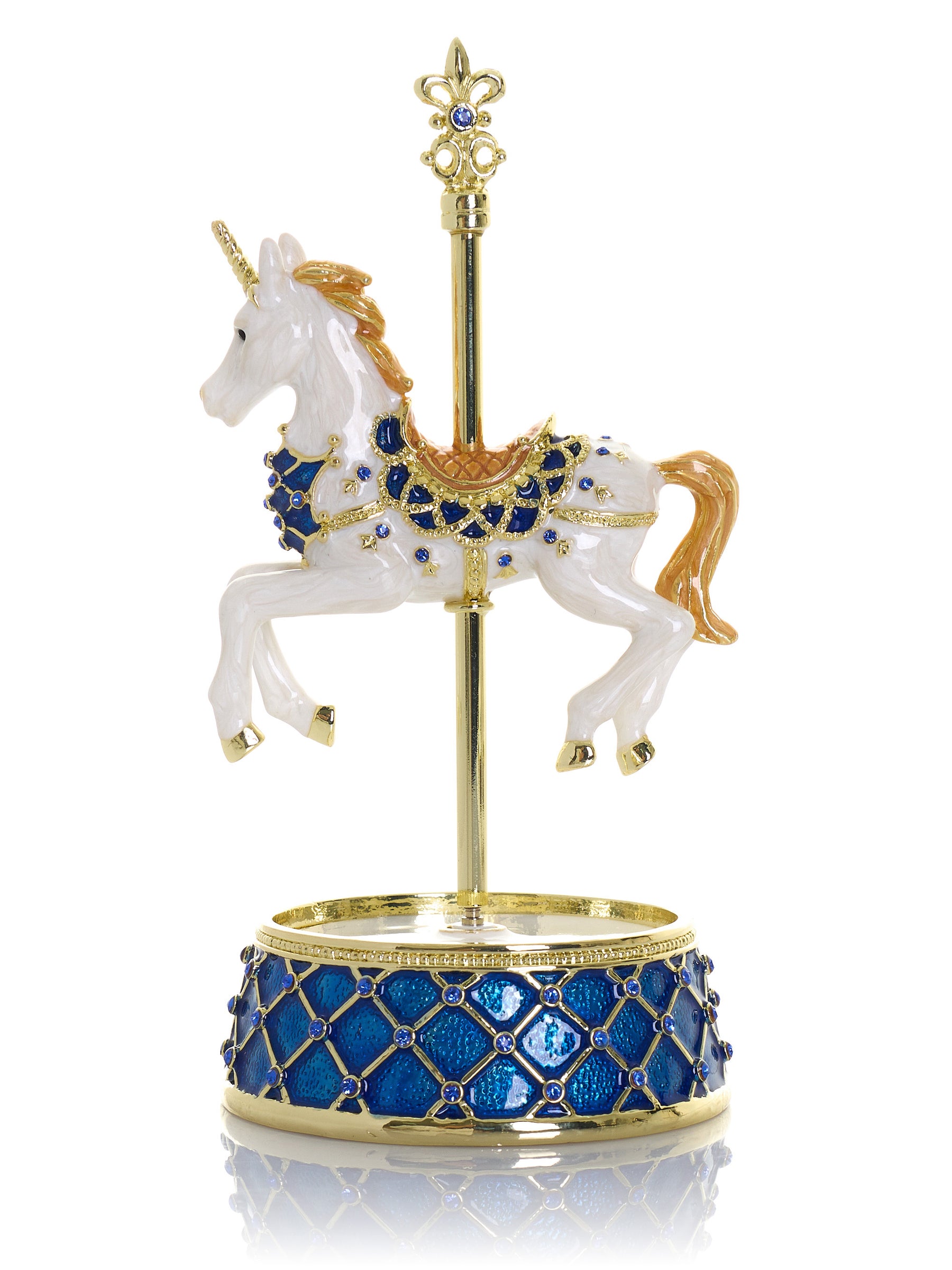 White Unicorn Carousel Horse Music Box