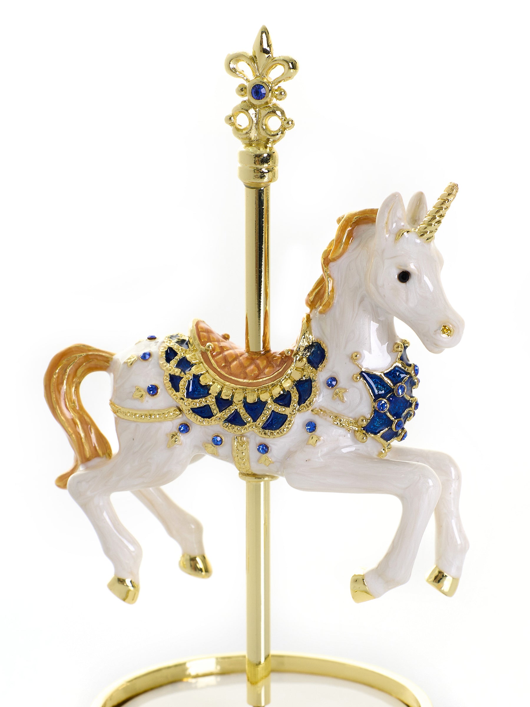 White Unicorn Carousel Horse Music Box