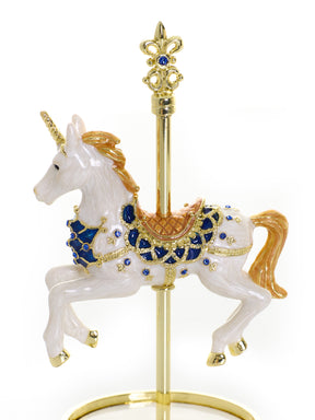 White Unicorn Carousel Horse Music Box