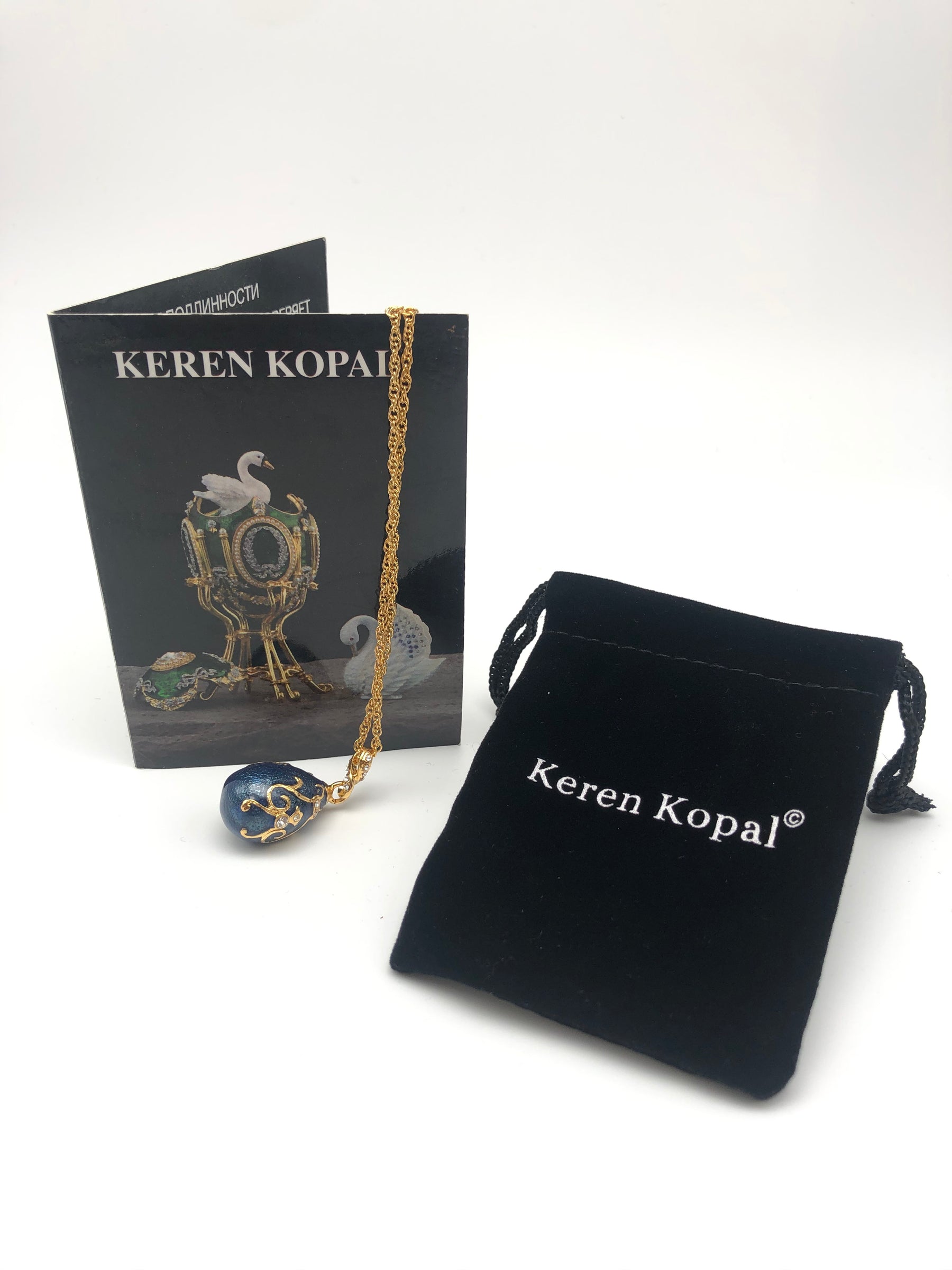 Keren Kopal Blue & Gold Egg Pendant Necklace
