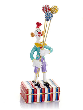 Circus Clown Holding Sparkling Balloons Trinket Box