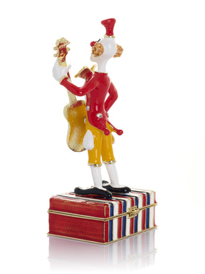 Musical Circus Clown with Turquoise Guitar Trinket Box