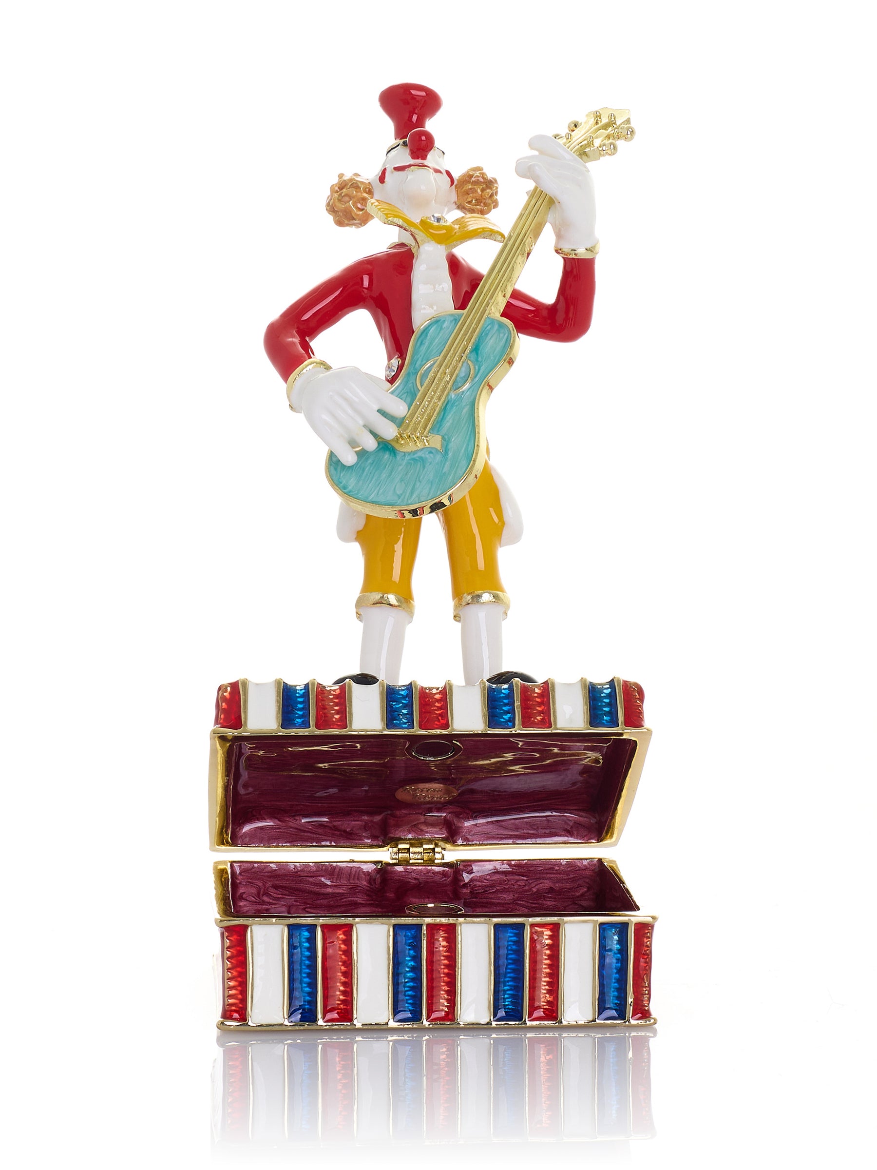 Musical Circus Clown with Turquoise Guitar Trinket Box