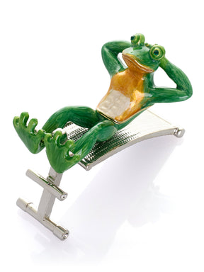 Keren Kopal Grüner Frosch beim Training auf der Bank Schmuckkästchen